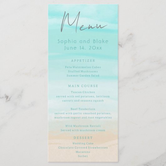 Moderne Abstracte Strandhuwelijk Menu (Voorkant)