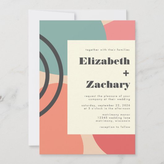 Moderne Abstracte stromingsvormen Stusty Peach Wed Kaart (Voorkant)