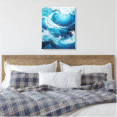 Moderne Abstracte Swirl in de kleur Ocean Blue Wav Canvas Afdruk (Insitu (Slaapkamer))