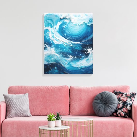 Moderne Abstracte Swirl in de kleur Ocean Blue Wav Canvas Afdruk (Insitu (Woonkamer))