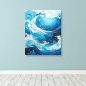 Moderne Abstracte Swirl in de kleur Ocean Blue Wav Canvas Afdruk (Insitu (Houten vloer))