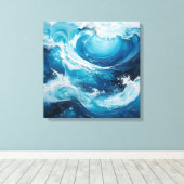 Moderne Abstracte Swirl in de kleur Ocean Blue Wav Canvas Afdruk (Insitu (Houten vloer))