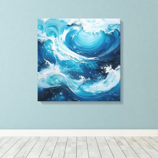 Moderne Abstracte Swirl in de kleur Ocean Blue Wav Canvas Afdruk (Insitu (Houten vloer))