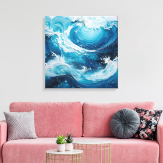Moderne Abstracte Swirl in de kleur Ocean Blue Wav Canvas Afdruk