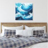 Moderne Abstracte Swirl in de kleur Ocean Blue Wav Canvas Afdruk (Insitu (Slaapkamer))