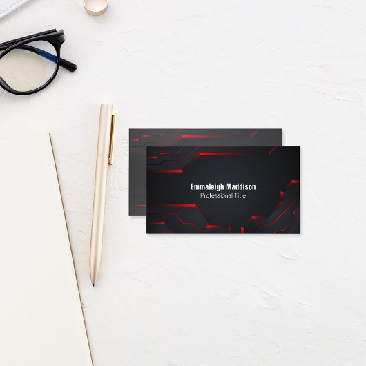 Moderne Abstracte Tech Design | Zwart Rood Visitekaartje
