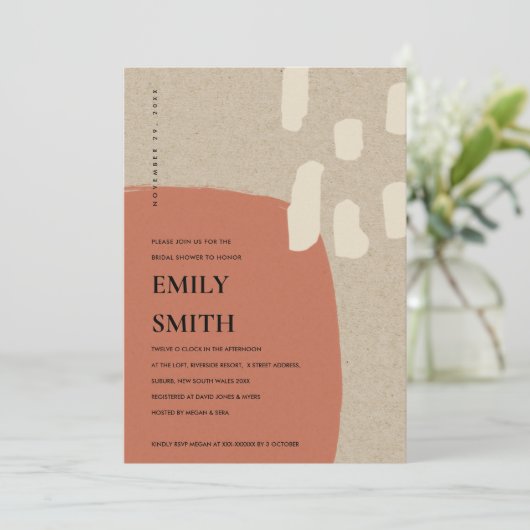 MODERNE ABSTRACTE TERRA COTTA BRUIDSSCHMAKUITODIGI BEDANKKAART (Staand voorkant)