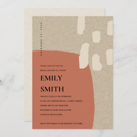 MODERNE ABSTRACTE TERRA COTTA BRUIDSSCHMAKUITODIGI BEDANKKAART (Voorkant / Achterkant)