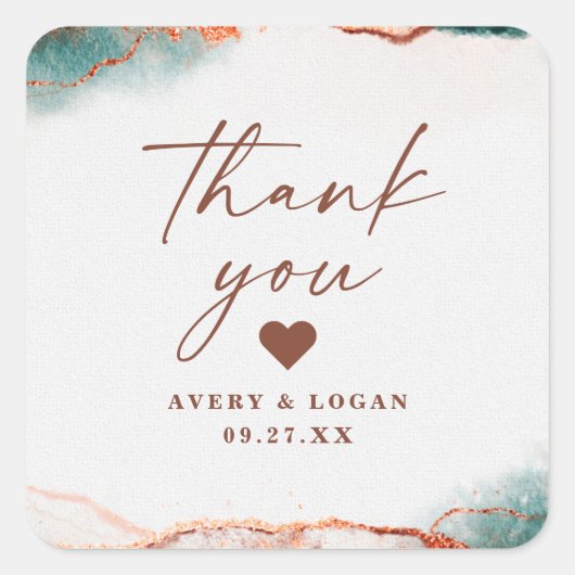 Moderne Abstracte Terra Cotta Herfst bruiloft dank Vierkante Sticker (Voorkant)