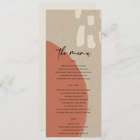 MODERNE ABSTRACTE TERRA COTTA RODE KRAFT TROUW MENU (Voorkant / Achterkant)