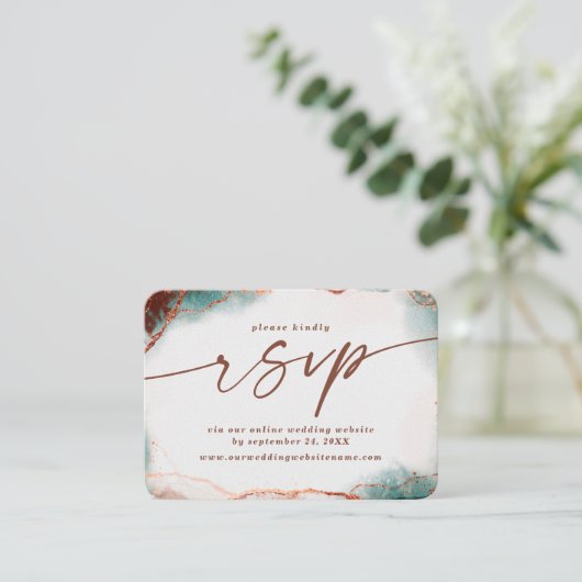 Moderne Abstracte Terra Cotta Trouwwebsite RSVP Informatiekaartje (Staand voorkant)