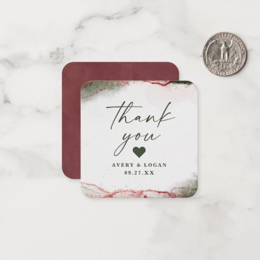 Moderne Abstracte Terra Rosa Roze bruiloft Dank u Notitiekaartje (Voorkant / Achterkant in situ)