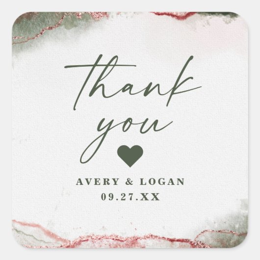 Moderne Abstracte Terra Rosa Roze bruiloft Dank u Vierkante Sticker (Voorkant)