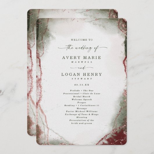 Moderne Abstracte Terra Rosa Roze Huwelijksceremon Programmakaart (Voorkant / Achterkant)