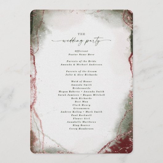 Moderne Abstracte Terra Rosa Roze Huwelijksceremon Programmakaart (Achterkant)