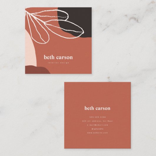 Moderne Abstracte Terracota White Organic Shapes Vierkante Visitekaartje (Voorkant / Achterkant)