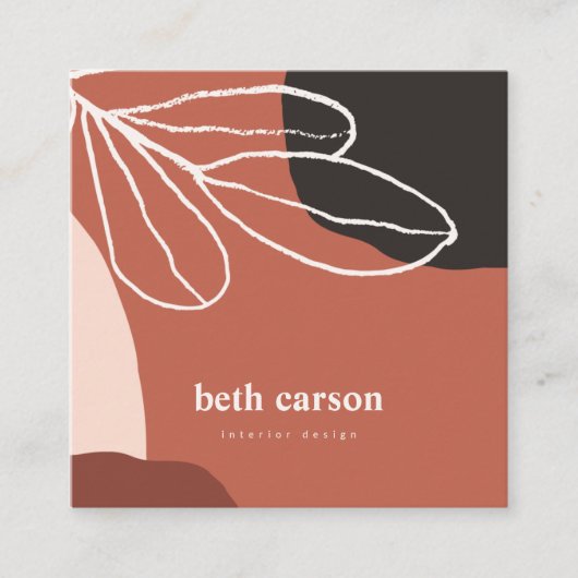Moderne Abstracte Terracota White Organic Shapes Vierkante Visitekaartje (Voorkant)