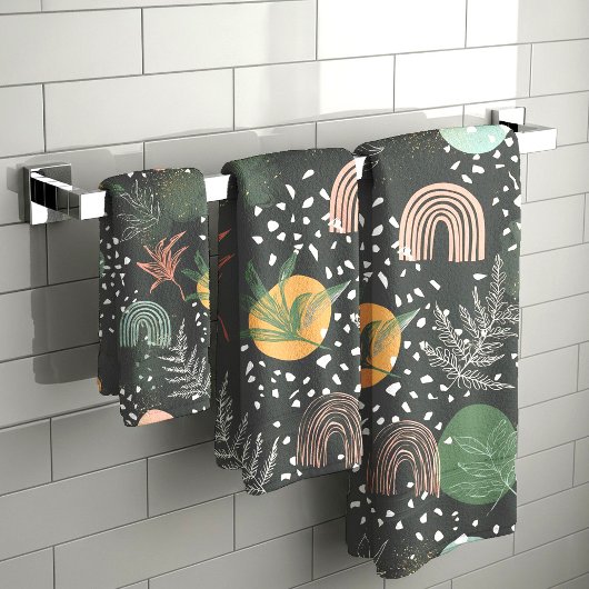 Moderne Abstracte Terrazzo & Botanische Collage Bad Handdoek