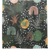 Moderne Abstracte Terrazzo & Botanische Collage Douchegordijn (Voorkant)