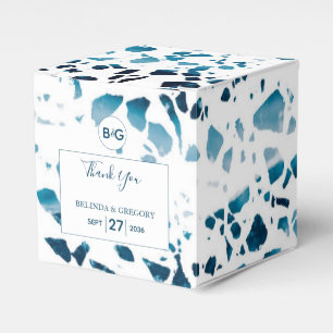 Moderne Abstracte terrazzo mosaic Blue Wedding Bedankdoosjes