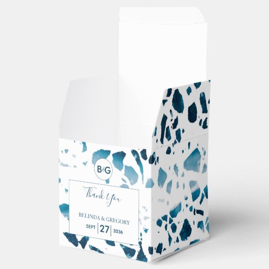 Moderne Abstracte terrazzo mosaic Blue Wedding Bedankdoosjes (Geopend)