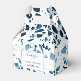 Moderne Abstracte terrazzo mosaic Blue Wedding Bedankdoosjes
