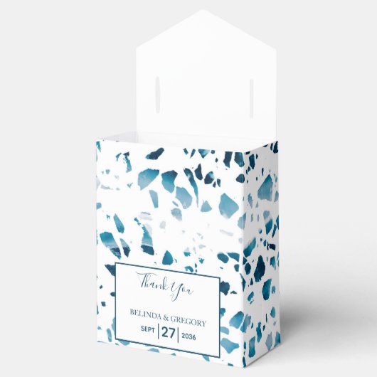 Moderne Abstracte terrazzo mosaic Blue Wedding Bedankdoosjes (Geopend)
