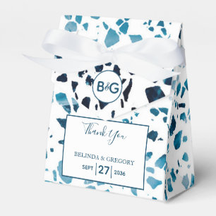 Moderne Abstracte terrazzo mosaic Blue Wedding Bedankdoosjes