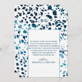 Moderne Abstracte terrazzo mosaic Blue Wedding Bedankkaart (Voorkant / Achterkant)