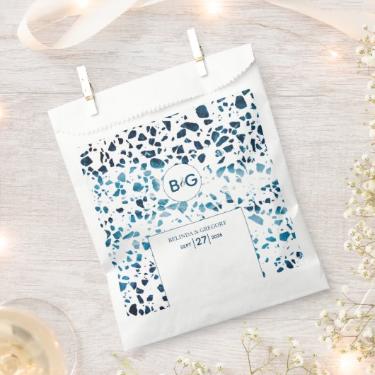 Moderne Abstracte terrazzo mosaic Blue Wedding Bedankzakje (Geknipt)