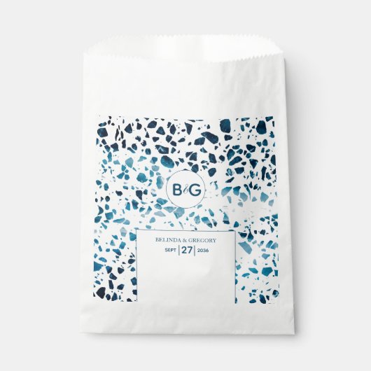 Moderne Abstracte terrazzo mosaic Blue Wedding Bedankzakje (Voorkant)