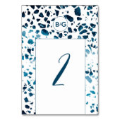 Moderne Abstracte terrazzo mosaic Blue Wedding Kaart (Achterkant)
