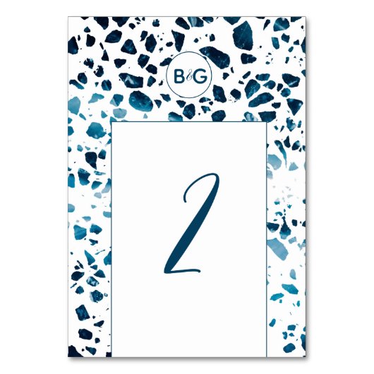 Moderne Abstracte terrazzo mosaic Blue Wedding Kaart (Voorkant)