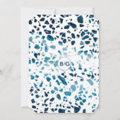 Moderne Abstracte terrazzo mosaic Blue Wedding Kaart (Achterkant)
