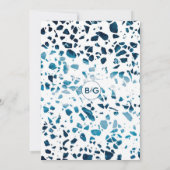 Moderne Abstracte terrazzo mosaic Blue Wedding Kaart (Achterkant)