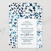 Moderne Abstracte terrazzo mosaic Blue Wedding Kaart (Voorkant / Achterkant)