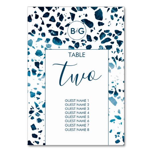 Moderne Abstracte terrazzo mosaic Blue Wedding Kaart (Voorkant)