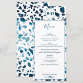 Moderne Abstracte terrazzo mosaic Blue Wedding Menu (Voorkant / Achterkant)