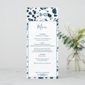 Moderne Abstracte terrazzo mosaic Blue Wedding Menu (Staand voorkant)