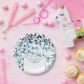 Moderne Abstracte terrazzo mosaic Blue Wedding Papieren Bordje (Feest)