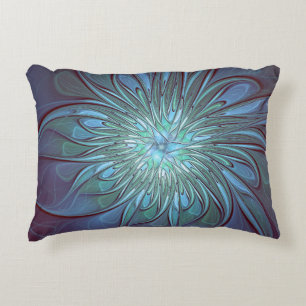 Moderne Abstracte Trendy Blauwe Bloem Fractal Art Accent Kussen