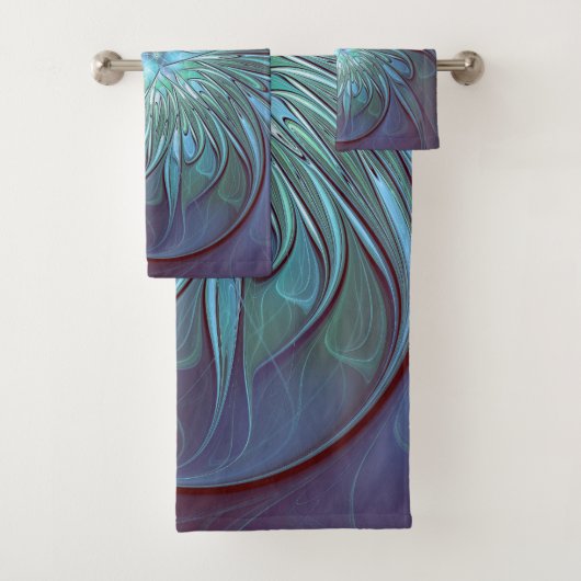 Moderne Abstracte Trendy Blauwe Bloem Fractal Art Bad Handdoek (Insitu)