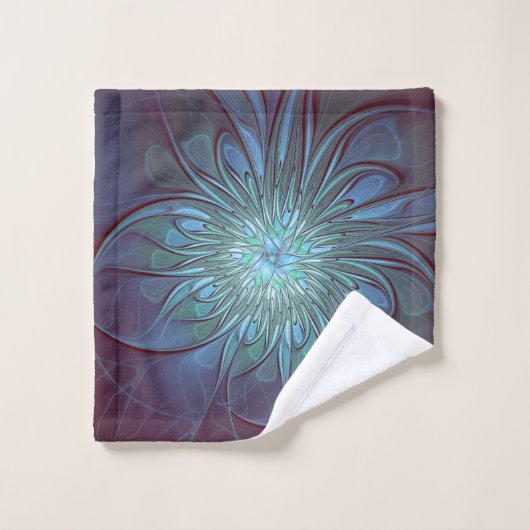 Moderne Abstracte Trendy Blauwe Bloem Fractal Art Bad Handdoek (Wasdoekje)