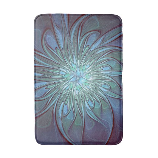 Moderne Abstracte Trendy Blauwe Bloem Fractal Art Badmat (Voorkant Verticaal)