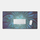 Moderne Abstracte Trendy Blauwe Bloem Fractal Art Bureaumat (Keyboard & Muis)