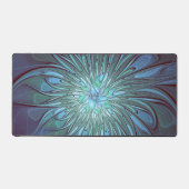 Moderne Abstracte Trendy Blauwe Bloem Fractal Art Bureaumat (Voorkant)