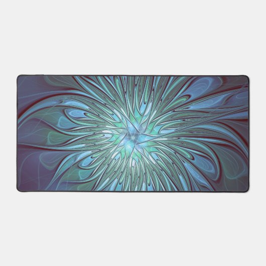 Moderne Abstracte Trendy Blauwe Bloem Fractal Art Bureaumat (Voorkant)