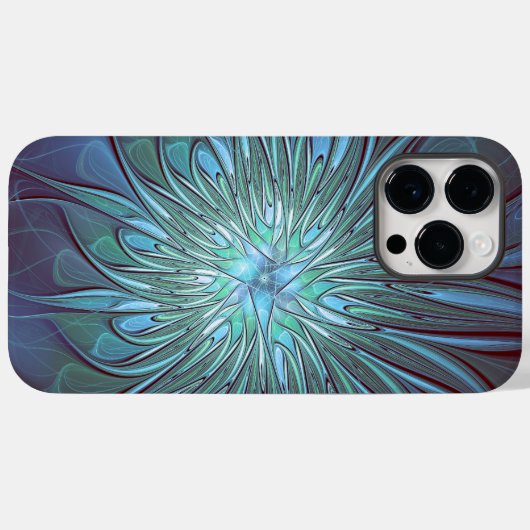 Moderne Abstracte Trendy Blauwe Bloem Fractal Art Case-Mate iPhone Case (Achterkant (horizontaal))