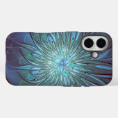 Moderne Abstracte Trendy Blauwe Bloem Fractal Art Case-Mate iPhone Case (Achterkant (horizontaal))