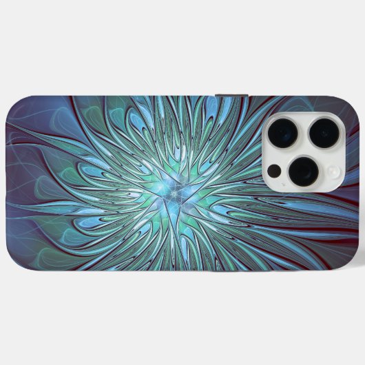 Moderne Abstracte Trendy Blauwe Bloem Fractal Art Case-Mate iPhone Case (Achterkant (horizontaal))